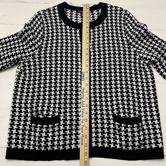 Lands' End Houndstooth Black White Cardigan Sweater Womens L/P Large Petite - Picture 10 of 10